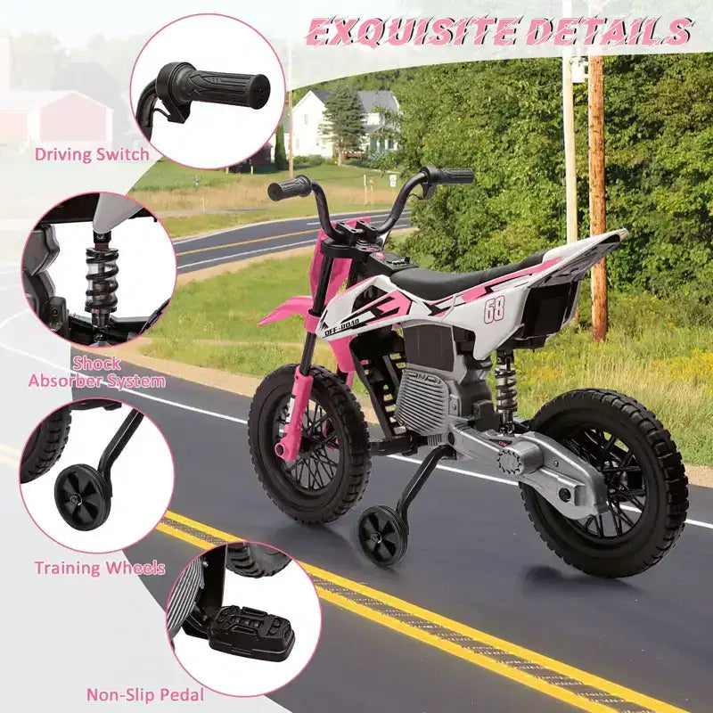 Moto électrique Acekool 12 V pour enfants avec deux moteurs de 25 W, accélérateur tournant, roulettes d'apprentissage et suspension, jouet à enfourcher pour les 3 ans et plus