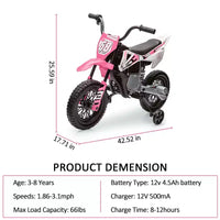 Moto électrique Acekool 12 V pour enfants avec deux moteurs de 25 W, accélérateur tournant, roulettes d'apprentissage et suspension, jouet à enfourcher pour les 3 ans et plus