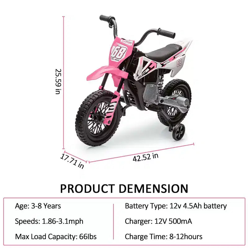 Moto électrique Acekool 12 V pour enfants avec deux moteurs de 25 W, accélérateur tournant, roulettes d'apprentissage et suspension, jouet à enfourcher pour les 3 ans et plus