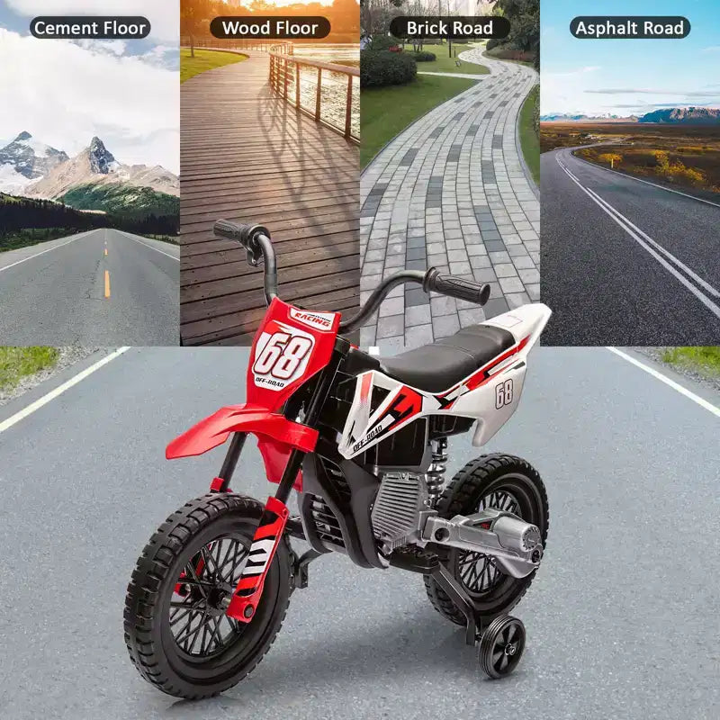 Moto électrique Acekool 12 V pour enfants avec deux moteurs de 25 W, accélérateur tournant, roulettes d'apprentissage et suspension, jouet à enfourcher pour les 3 ans et plus