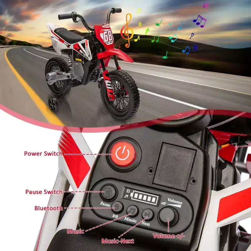 Moto électrique Acekool 12 V pour enfants avec deux moteurs de 25 W, accélérateur tournant, roulettes d'apprentissage et suspension, jouet à enfourcher pour les 3 ans et plus
