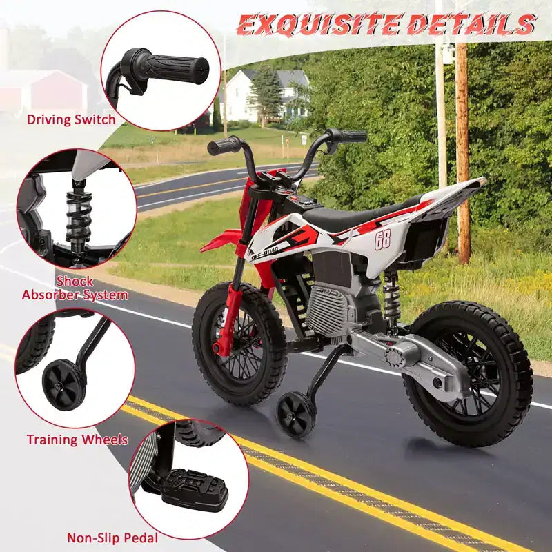 Moto électrique Acekool 12 V pour enfants avec deux moteurs de 25 W, accélérateur tournant, roulettes d'apprentissage et suspension, jouet à enfourcher pour les 3 ans et plus