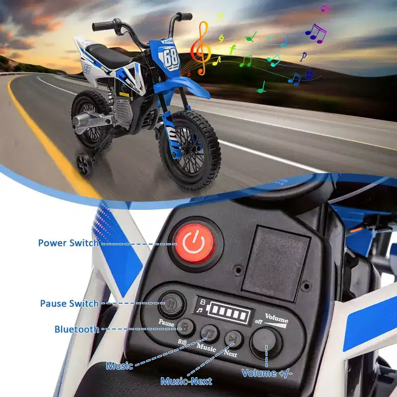 Moto électrique Acekool 12 V pour enfants avec deux moteurs de 25 W, accélérateur tournant, roulettes d'apprentissage et suspension, jouet à enfourcher pour les 3 ans et plus