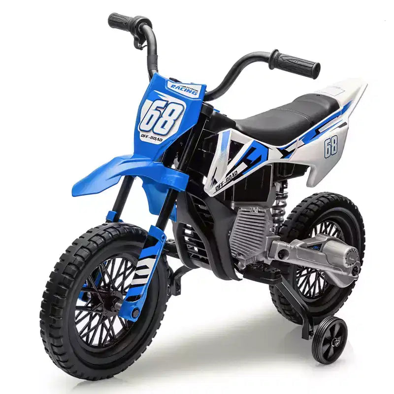 Acekool 12V Electric Dirt Bike Kids Motorcycle with Dual 25W Motors, Twist Throttle, Training Wheels & Suspension, Ride-On Toy for Ages 3+