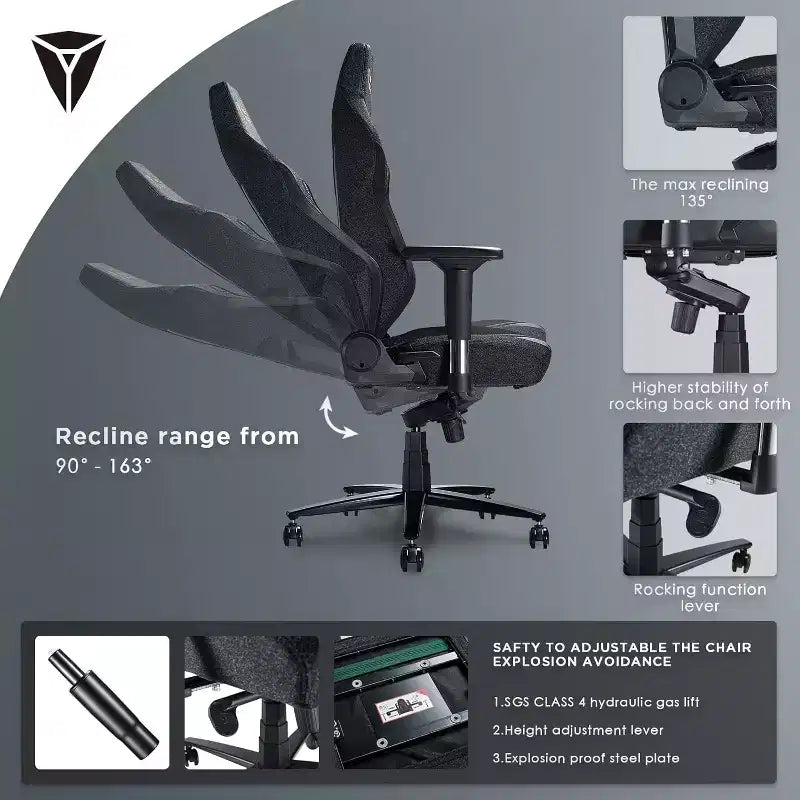 Chaise de jeu AMERLIFE, ergonomique, avec support lombaire, appui-tête et accoudoirs 4D pour ordinateur