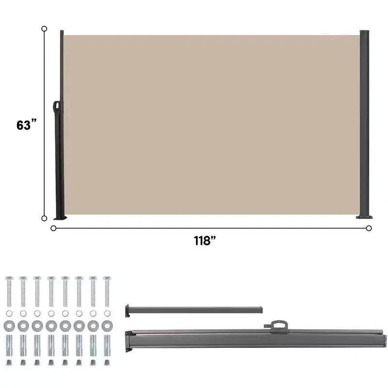 Store latéral rétractable, résistant aux UV, imperméable, écran d'intimité de terrasse pour jardin, balcon, 118,1 x 62,99