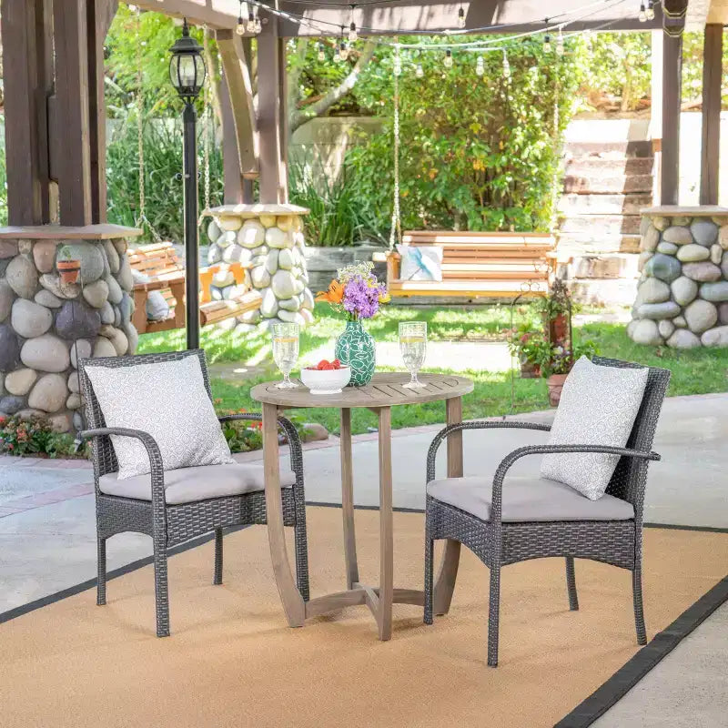 Christopher Knight Home Lindy Ensemble bistro 3 pièces en bois d'acacia et osier d'extérieur