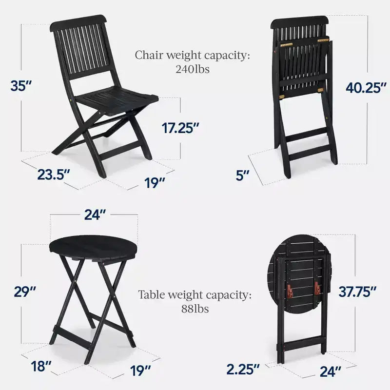 Best Choice Products Ensemble bistrot 3 pièces en bois d'acacia, mobilier de jardin pliant avec 2 chaises, table