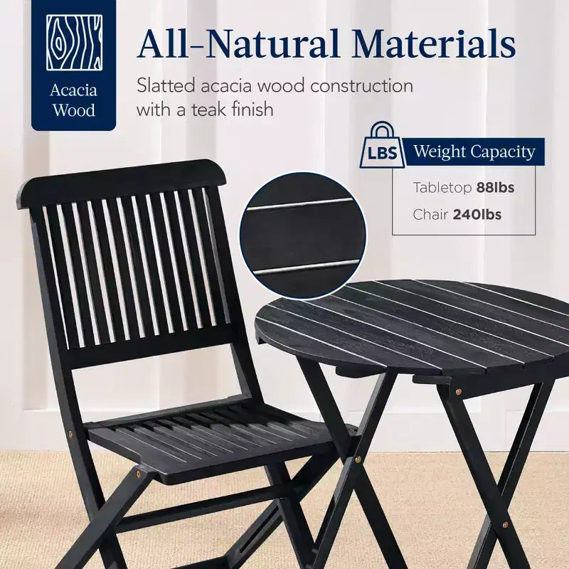 Best Choice Products Ensemble bistrot 3 pièces en bois d'acacia, mobilier de jardin pliant avec 2 chaises, table
