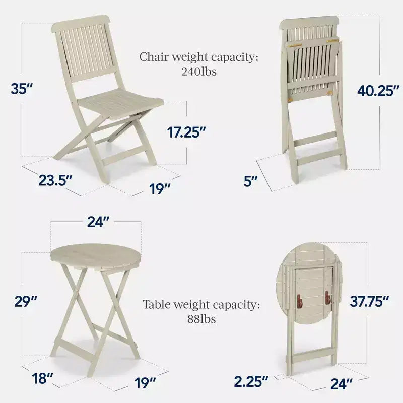 Best Choice Products Ensemble bistrot 3 pièces en bois d'acacia, mobilier de jardin pliant avec 2 chaises, table