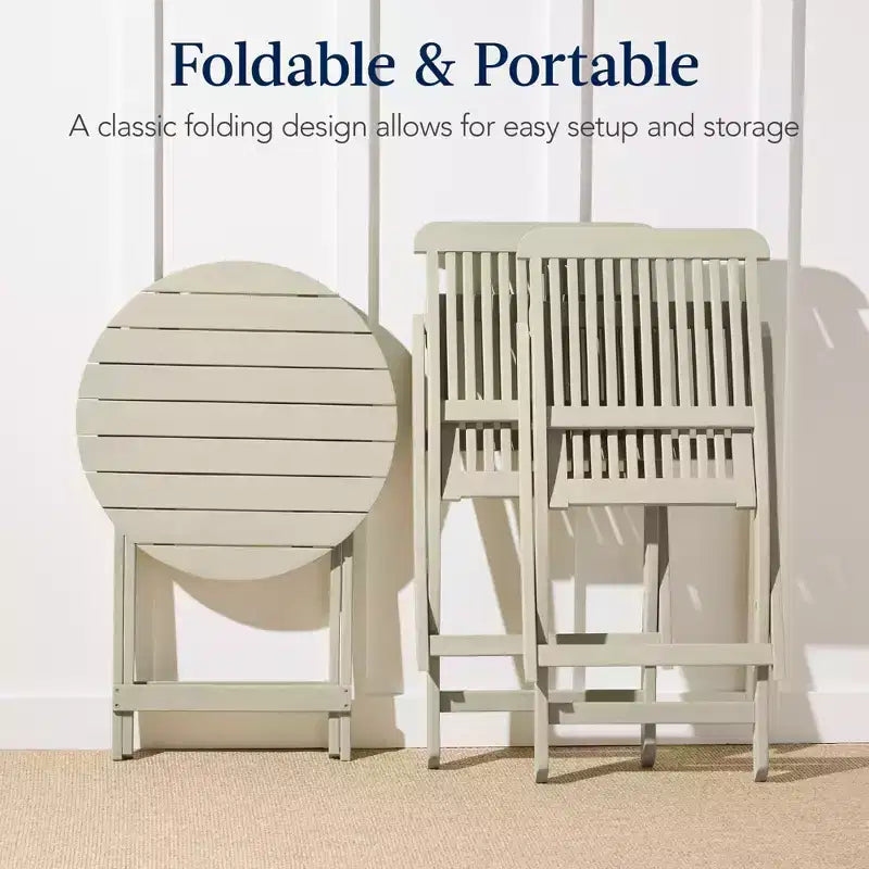 Best Choice Products Ensemble bistrot 3 pièces en bois d'acacia, mobilier de jardin pliant avec 2 chaises, table