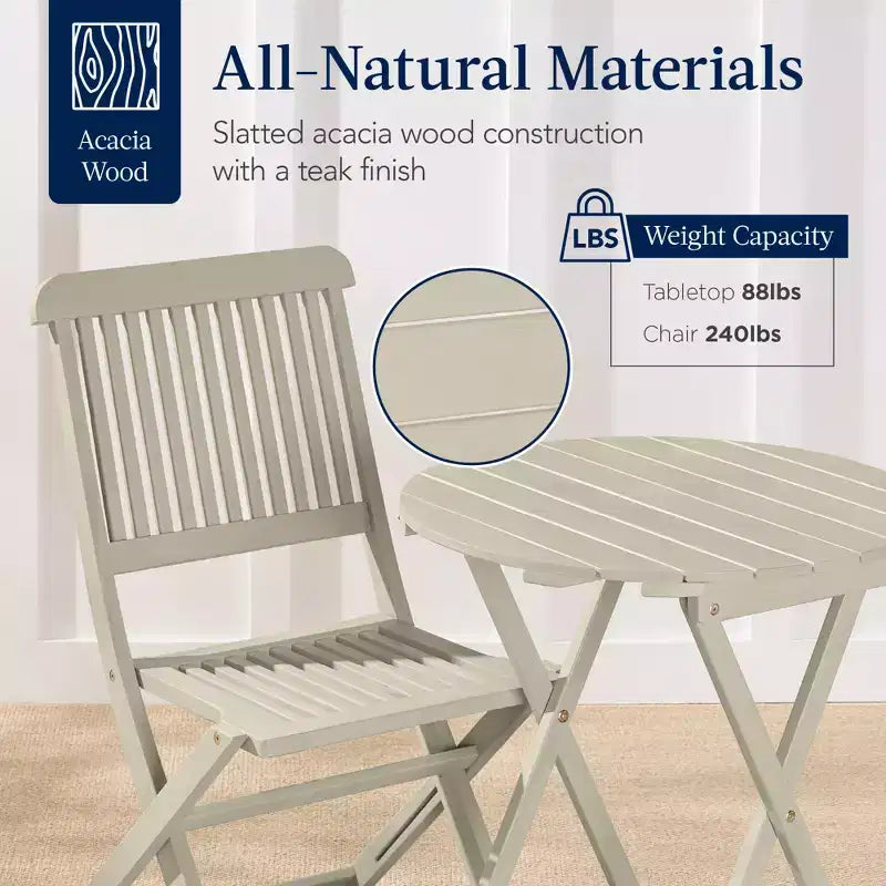 Best Choice Products Ensemble bistrot 3 pièces en bois d'acacia, mobilier de jardin pliant avec 2 chaises, table