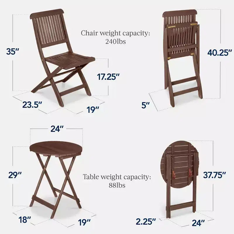 Best Choice Products Ensemble bistrot 3 pièces en bois d'acacia, mobilier de jardin pliant avec 2 chaises, table