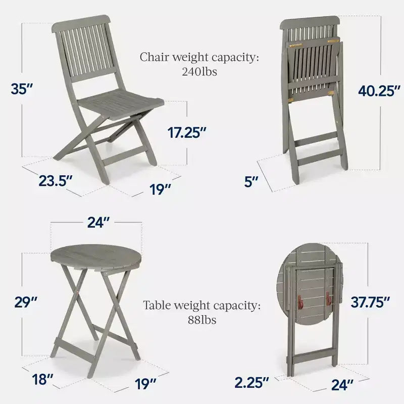 Best Choice Products Ensemble bistrot 3 pièces en bois d'acacia, mobilier de jardin pliant avec 2 chaises, table
