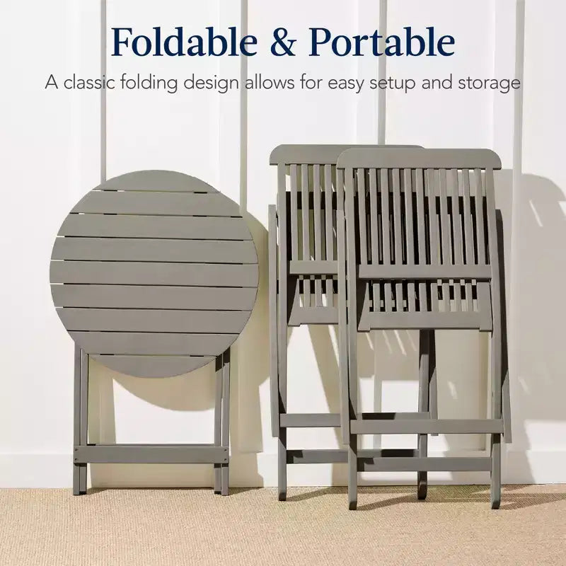 Best Choice Products Ensemble bistrot 3 pièces en bois d'acacia, mobilier de jardin pliant avec 2 chaises, table