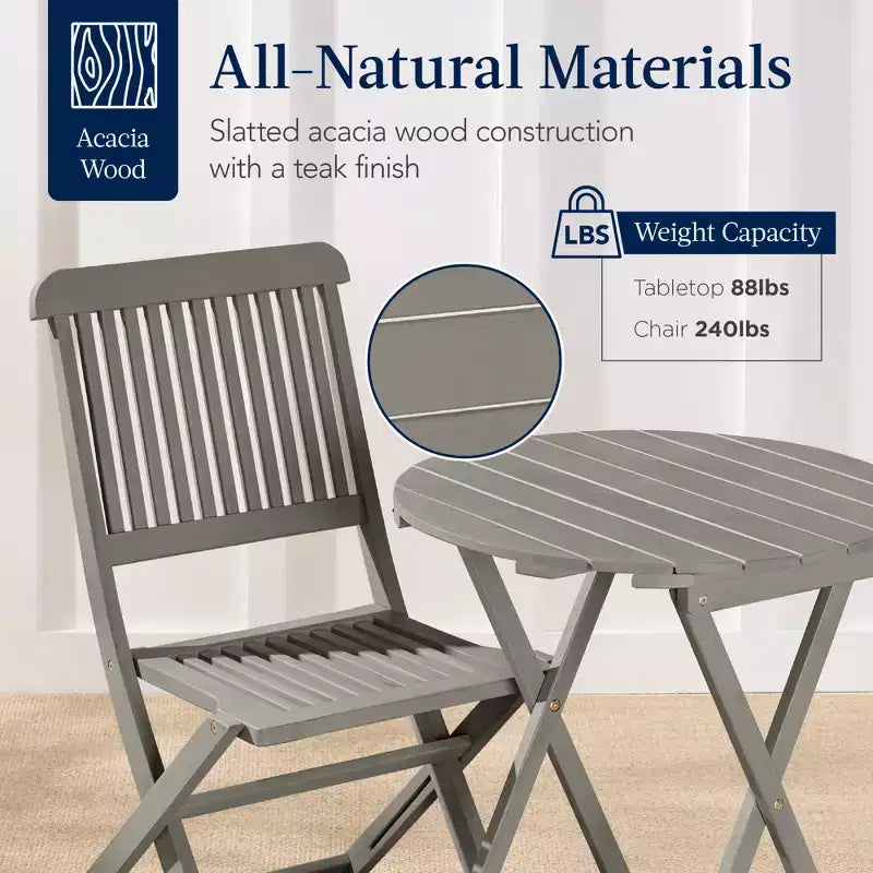 Best Choice Products Ensemble bistrot 3 pièces en bois d'acacia, mobilier de jardin pliant avec 2 chaises, table