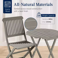 Best Choice Products Ensemble bistrot 3 pièces en bois d'acacia, mobilier de jardin pliant avec 2 chaises, table