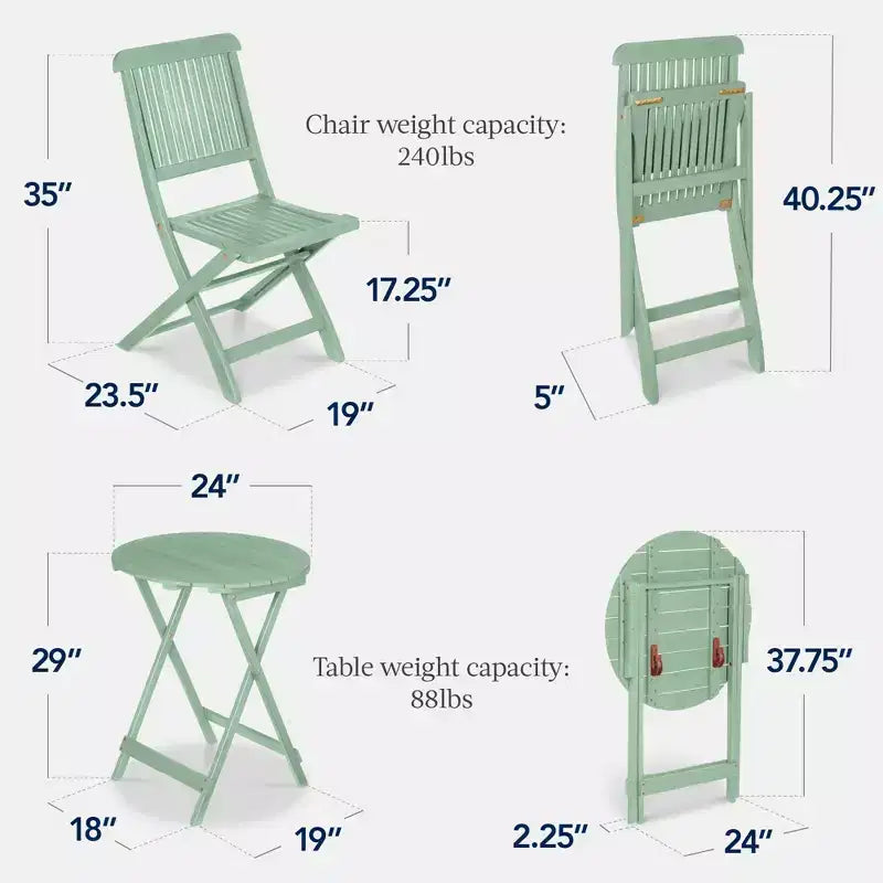 Best Choice Products Ensemble bistrot 3 pièces en bois d'acacia, mobilier de jardin pliant avec 2 chaises, table