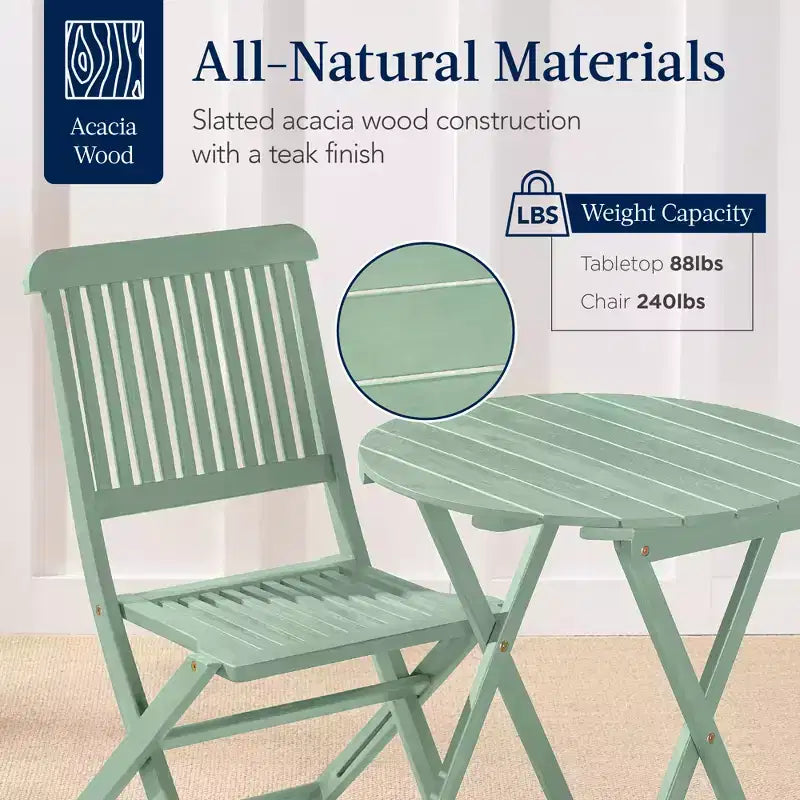 Best Choice Products Ensemble bistrot 3 pièces en bois d'acacia, mobilier de jardin pliant avec 2 chaises, table