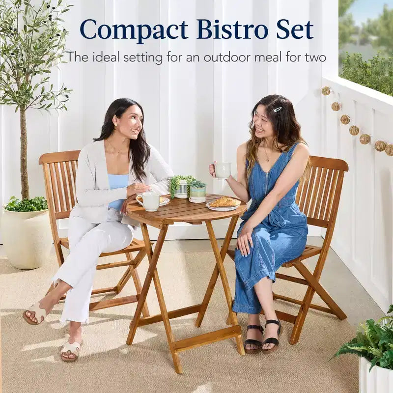 Best Choice Products Ensemble bistrot 3 pièces en bois d'acacia, mobilier de jardin pliant avec 2 chaises, table