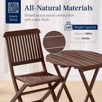 Best Choice Products Ensemble bistrot 3 pièces en bois d'acacia, mobilier de jardin pliant avec 2 chaises, table