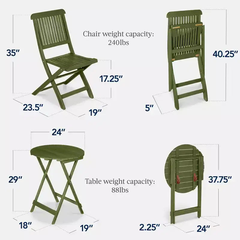 Best Choice Products Ensemble bistrot 3 pièces en bois d'acacia, mobilier de jardin pliant avec 2 chaises, table