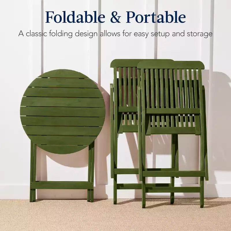 Best Choice Products Ensemble bistrot 3 pièces en bois d'acacia, mobilier de jardin pliant avec 2 chaises, table