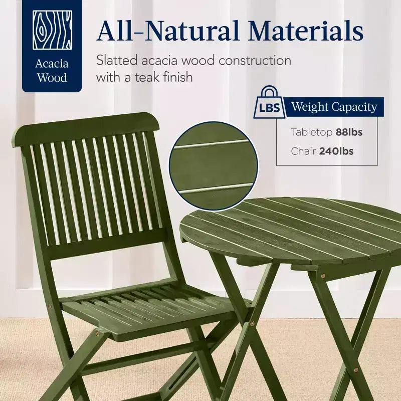 Best Choice Products Ensemble bistrot 3 pièces en bois d'acacia, mobilier de jardin pliant avec 2 chaises, table