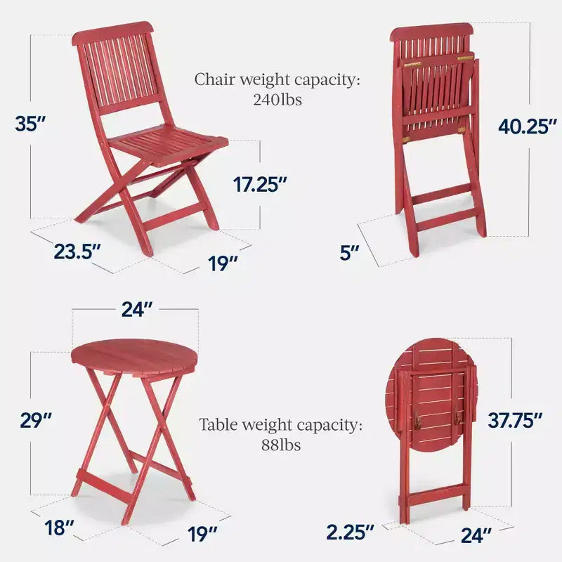 Best Choice Products Ensemble bistrot 3 pièces en bois d'acacia, mobilier de jardin pliant avec 2 chaises, table