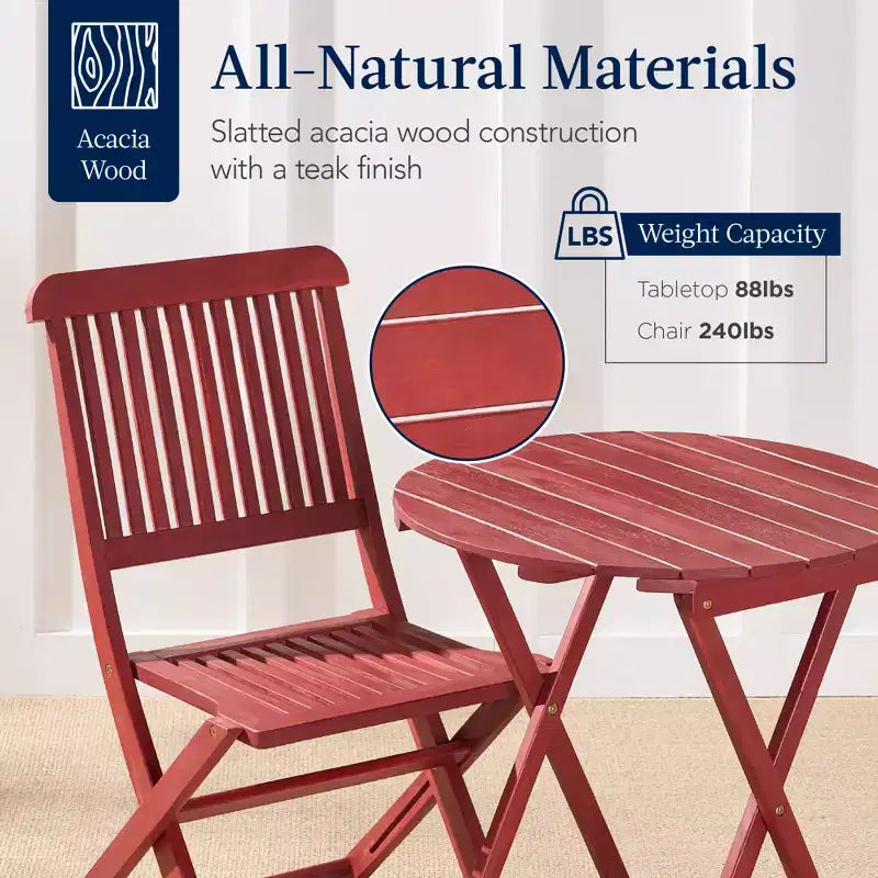 Best Choice Products Ensemble bistrot 3 pièces en bois d'acacia, mobilier de jardin pliant avec 2 chaises, table