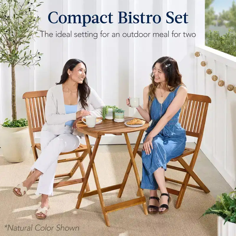 Best Choice Products Ensemble bistrot 3 pièces en bois d'acacia, mobilier de jardin pliant avec 2 chaises, table