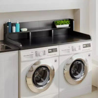 Plan de travail pour lave-linge séchant, plan de travail pour buanderie avec étagère de rangement à 2 niveaux et rebords, protection supérieure pour lave-linge et sèche-linge