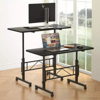 VECELO Petit bureau debout à hauteur réglable, postes de travail informatiques mobiles avec roulettes, table d'ordinateur portable roulante portable pour le bureau