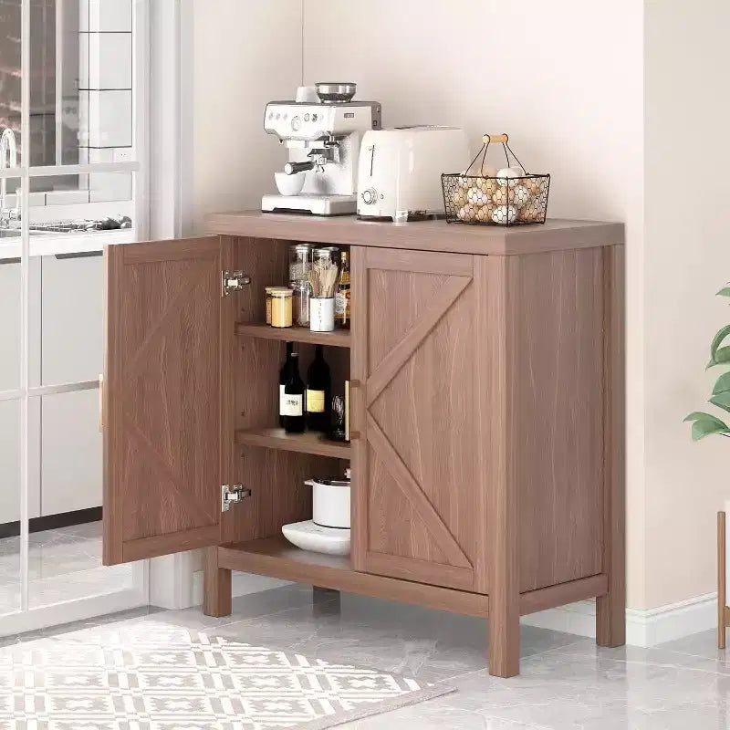 Armoire de rangement style farmhouse 30 pouces, rangement de cuisine à double porte en X avec 2 étagères réglables
