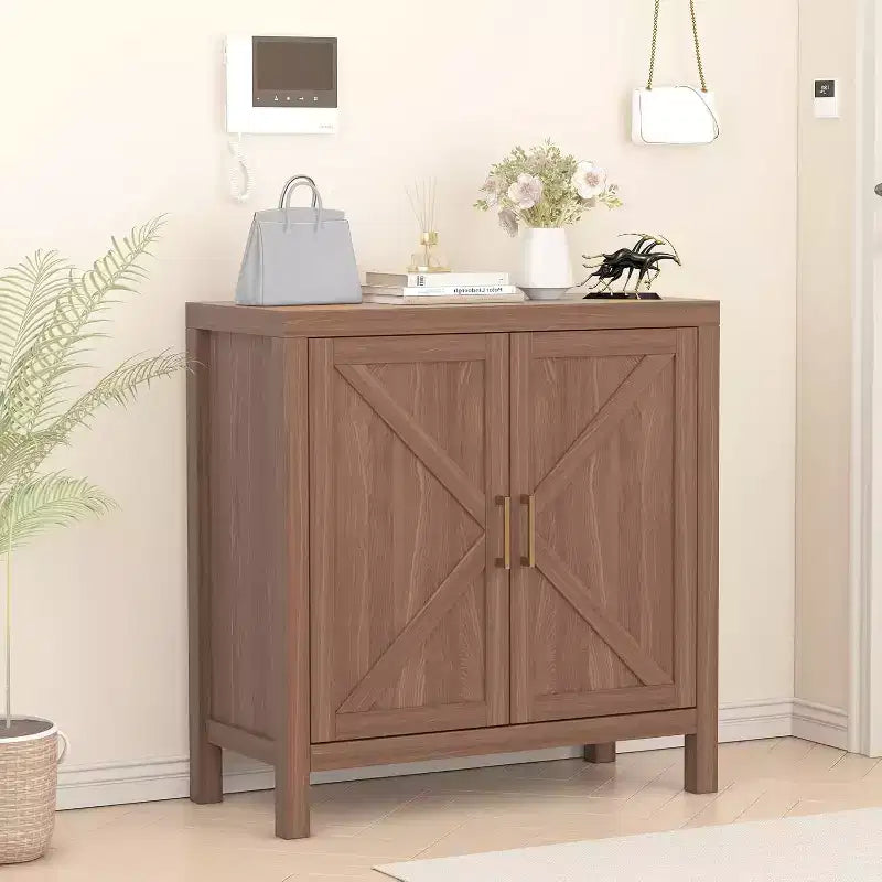 Armoire de rangement style farmhouse 30 pouces, rangement de cuisine à double porte en X avec 2 étagères réglables