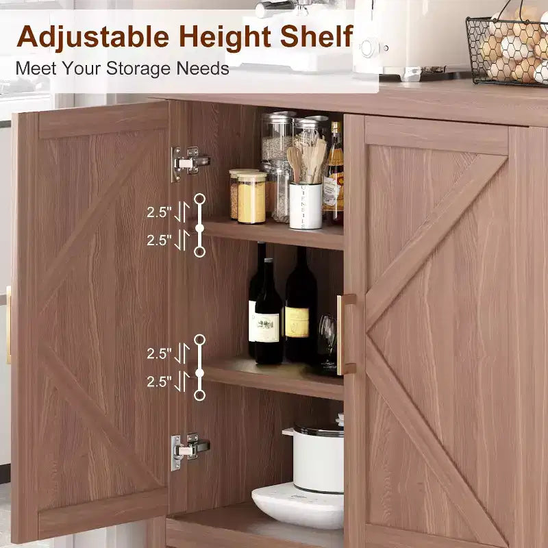 Armoire de rangement style farmhouse 30 pouces, rangement de cuisine à double porte en X avec 2 étagères réglables