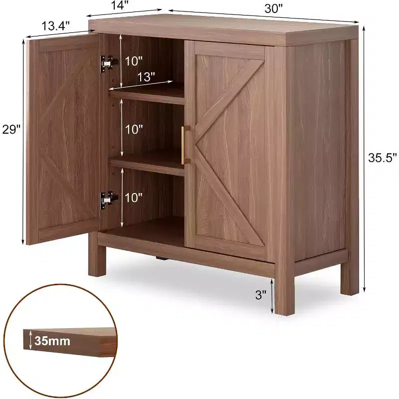 Armoire de rangement style farmhouse 30 pouces, rangement de cuisine à double porte en X avec 2 étagères réglables
