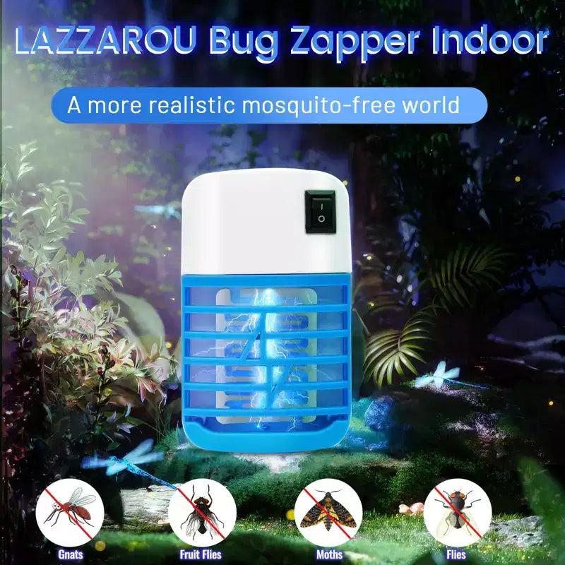 LAZZAROU Tue-mouches et anti-moustiques d'intérieur - sans danger pour enfants et animaux | piège à mouches à lumière bleue pour maison, cuisine, chambre | sans produits chimiques, nettoyage facile