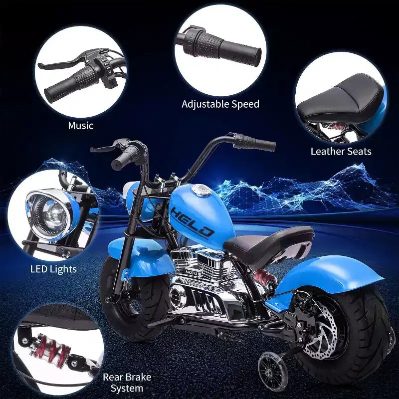 Moto électrique pour jeunes, 36V 350W sans balais tout-terrain avec 26,5 km/h, lecteur de musique, suspension à ressort, lumières LED et siège en cuir