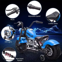Moto électrique pour jeunes, 36V 350W sans balais tout-terrain à 16.5mph, lecteur de musique, suspension à ressort, feux LED et selle en cuir