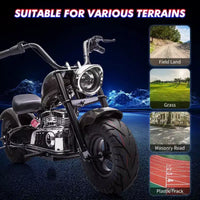 Moto électrique pour jeunes, 36V 350W sans balais tout-terrain à 16.5mph, lecteur de musique, suspension à ressort, feux LED et selle en cuir