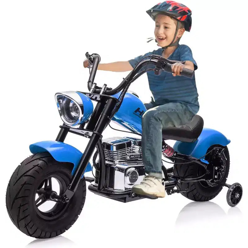 Moto électrique pour jeunes, 36V 350W sans balais tout-terrain avec 26,5 km/h, lecteur de musique, suspension à ressort, lumières LED et siège en cuir