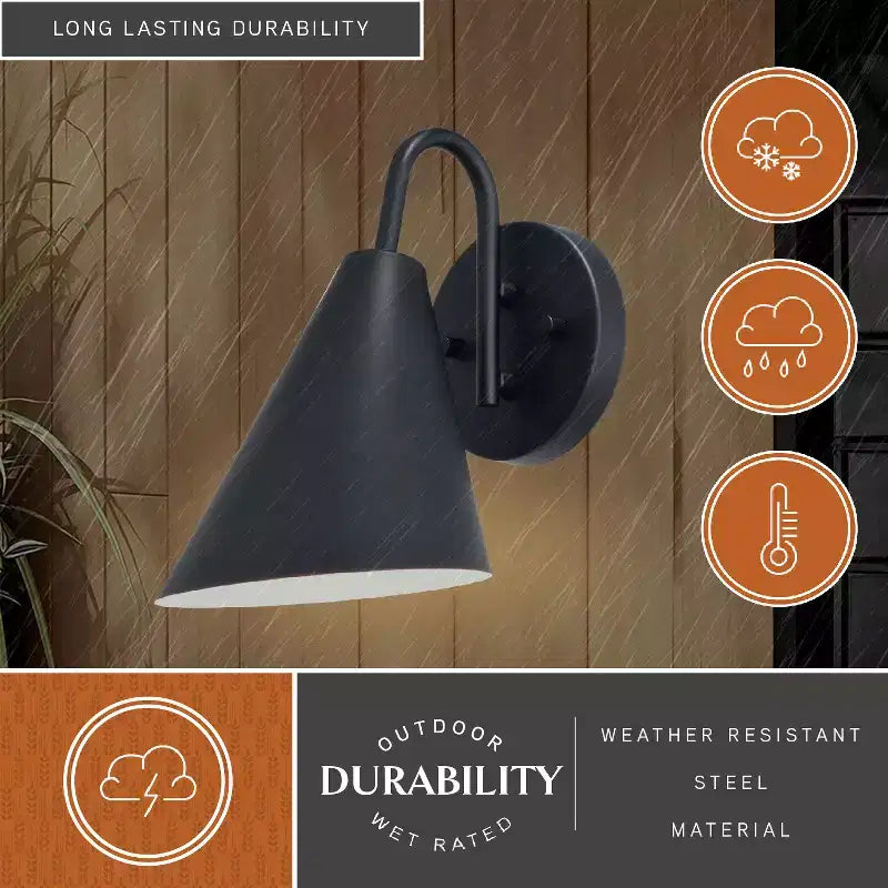 VAXCEL Hanson Applique murale intérieure extérieure contemporaine Dark Sky en acier 1 lumière compatible LED, Noir mat et Blanc