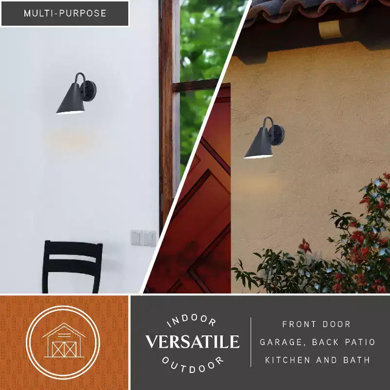 VAXCEL Hanson Applique murale intérieure extérieure contemporaine Dark Sky en acier 1 lumière compatible LED, Noir mat et Blanc