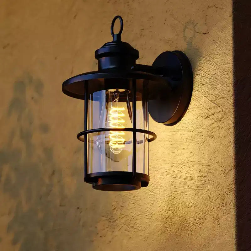 VAXCEL Lake Shore Acier 1 Lumière LED Compatible Noir Lanterne Murale Extérieure Côtier Verre Clair