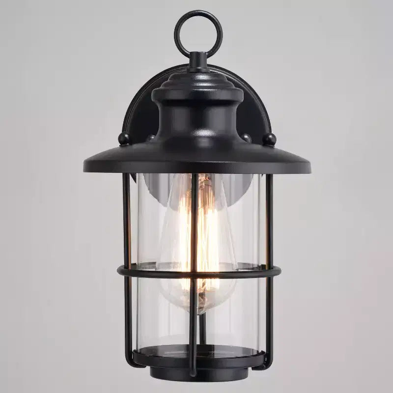 VAXCEL Lake Shore Acier 1 Lumière LED Compatible Noir Lanterne Murale Extérieure Côtier Verre Clair