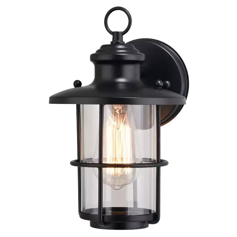 VAXCEL Lake Shore Acier 1 Lumière LED Compatible Noir Lanterne Murale Extérieure Côtier Verre Clair