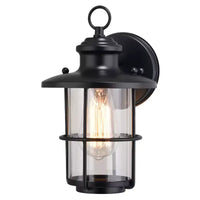 VAXCEL Lake Shore Acier 1 Lumière LED Compatible Noir Lanterne Murale Extérieure Côtier Verre Clair