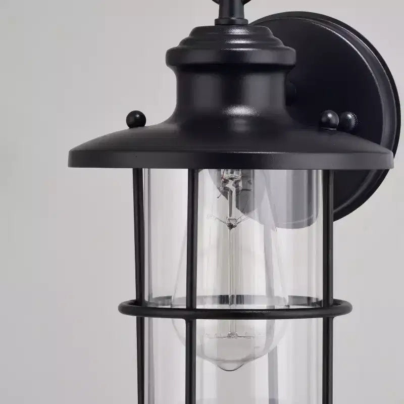 VAXCEL Lake Shore Acier 1 Lumière LED Compatible Noir Lanterne Murale Extérieure Côtier Verre Clair