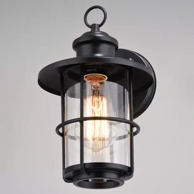 VAXCEL Lake Shore Acier 1 Lumière LED Compatible Noir Lanterne Murale Extérieure Côtier Verre Clair